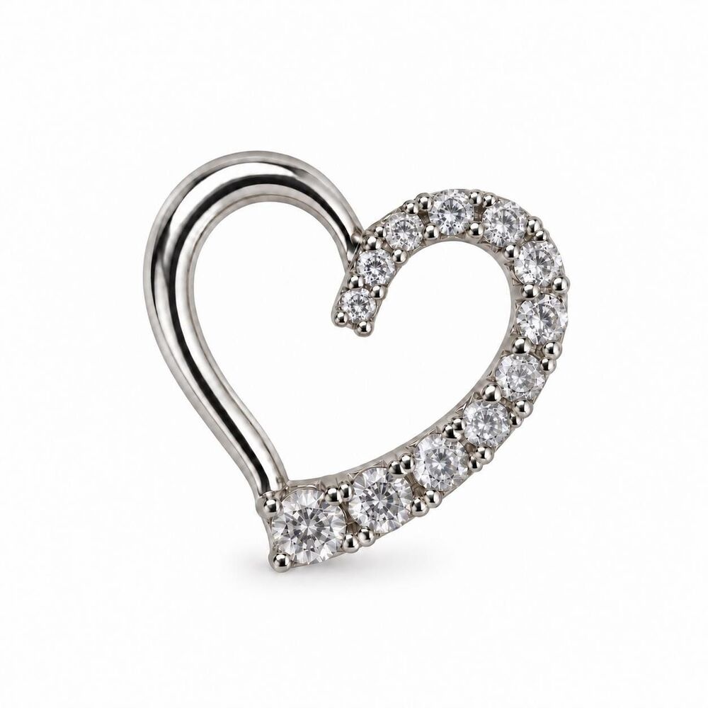 Sterling Silver Half Cubic Zirconia Open Heart Pendant